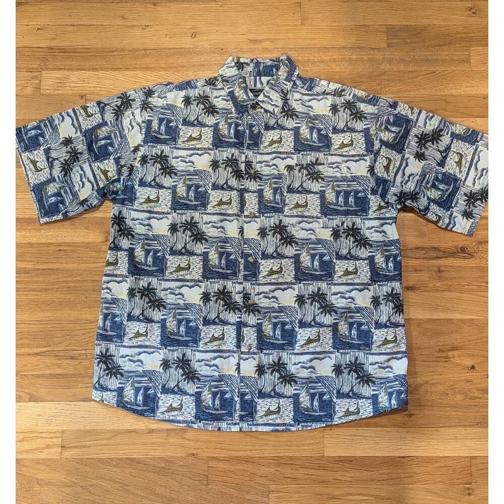 Field & Stream Hawaiian Shirt Men’s XL Sailfish Sailboat Palm Trees Button Down